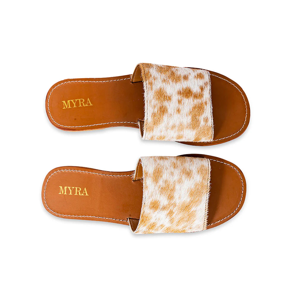 Kemma Hair-On Hide Sandals - Tan and White