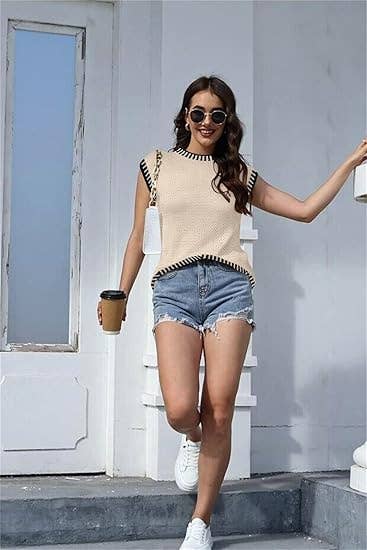 Cap Sleeve Knit Sweater Sleeveless Vest