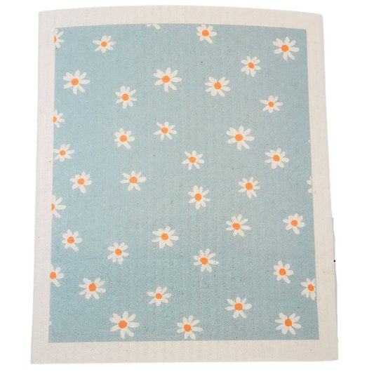 Light Blue With White Flower Swedish Dishcloth