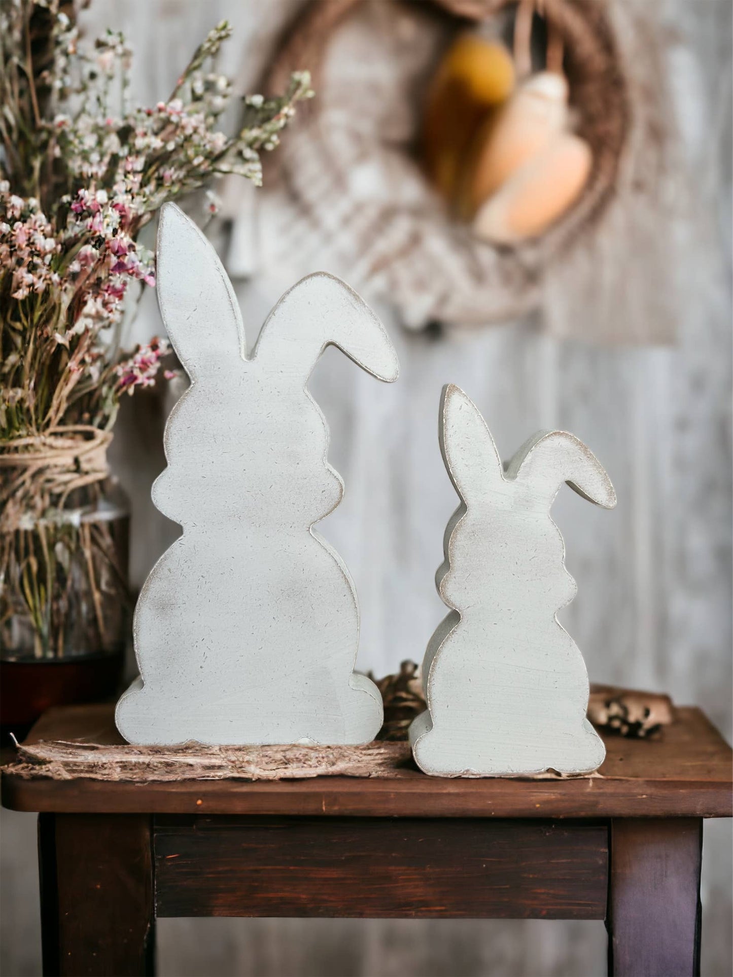 Primitive/Rustic Wood Easter/Spring Bunny - White