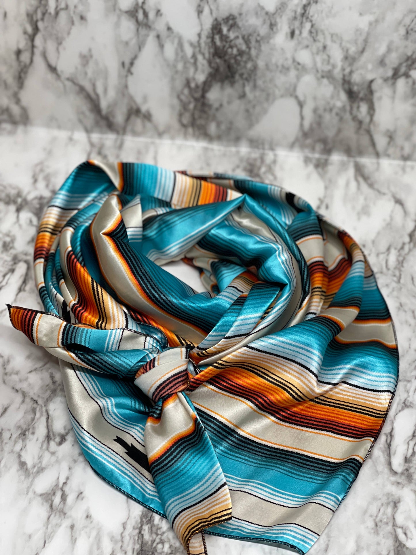 Turquoise and Rust Striped Wild Rag