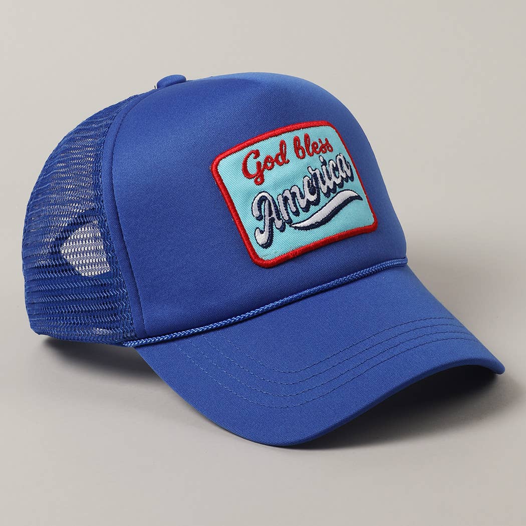 God Bless America Embroidery Patch Foam Hat: COBALT / ONE SIZE