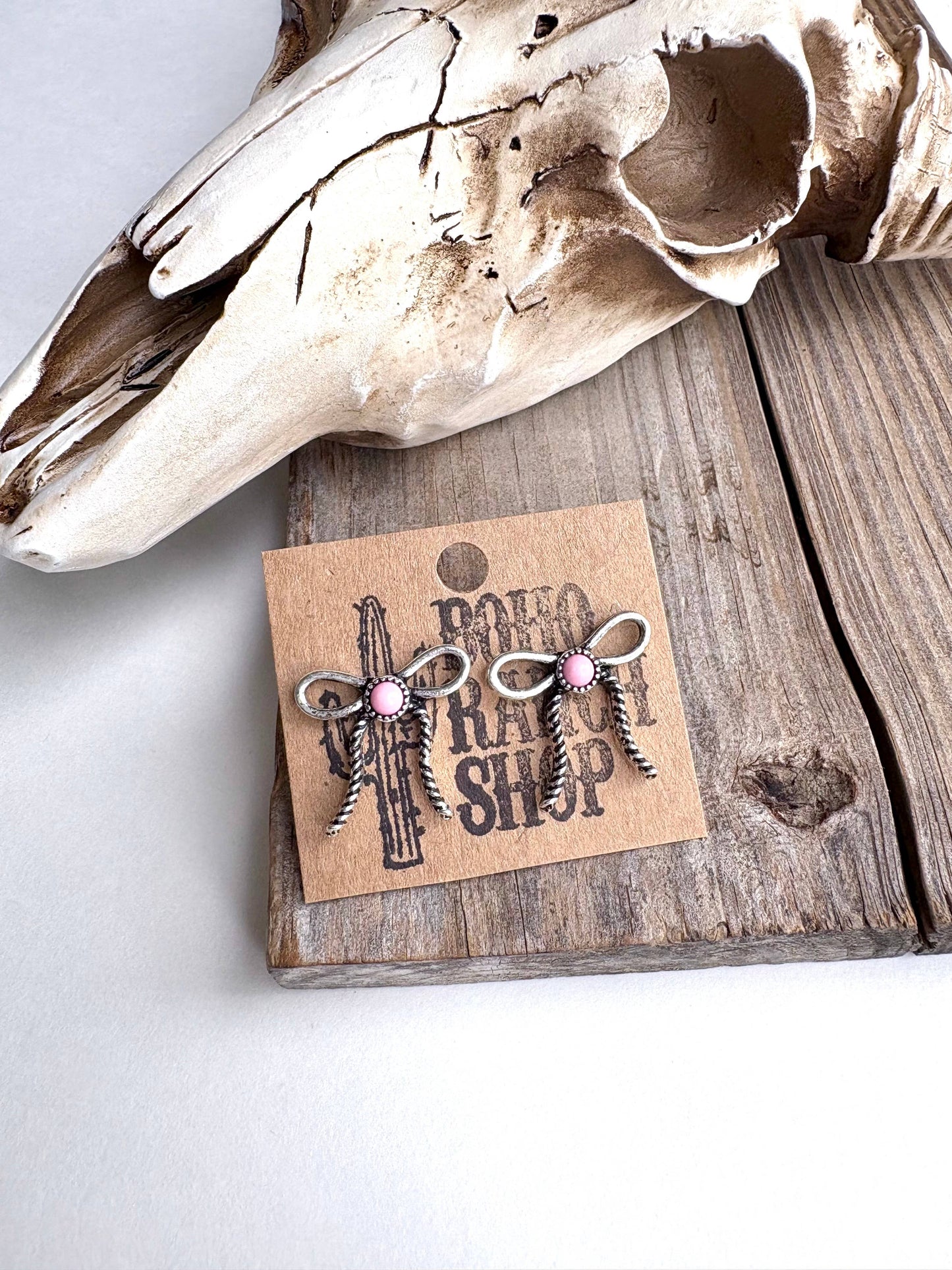 Western Coquette Bow Stone Stud Earrings