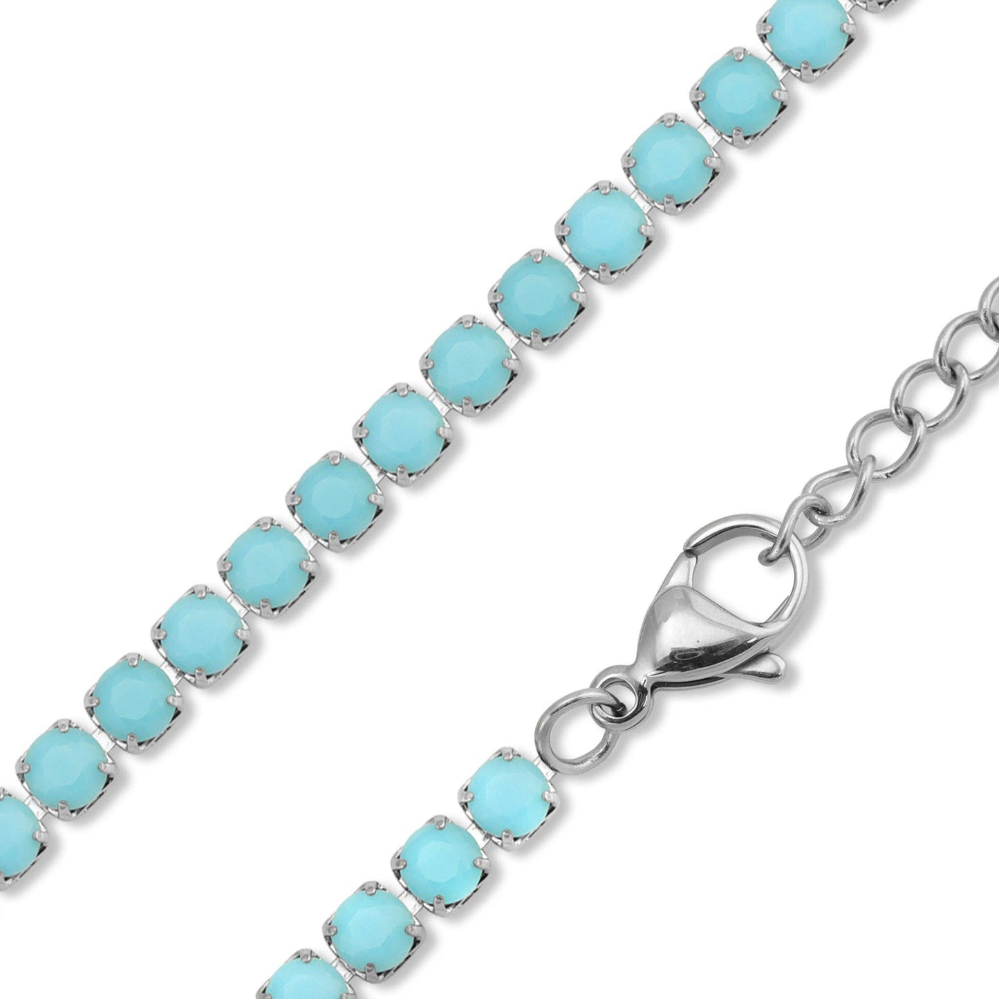 Stainless Steel Turquoise Rhinestone Tennis Chain Necklace