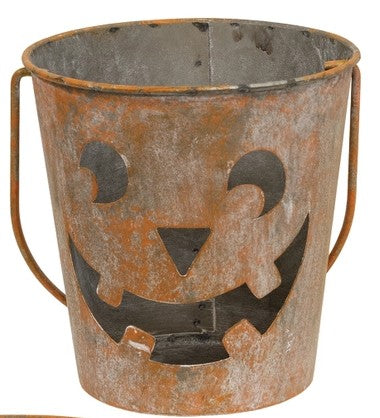 Distressed Metal Jack O Lantern Luminary Bucket