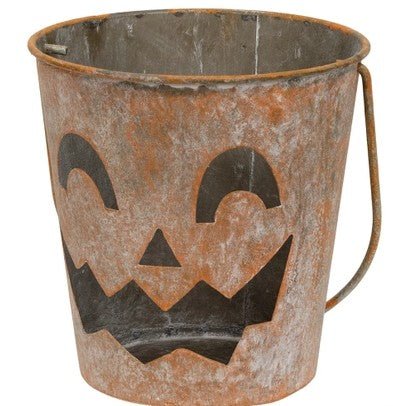Distressed Metal Jack O Lantern Luminary Bucket