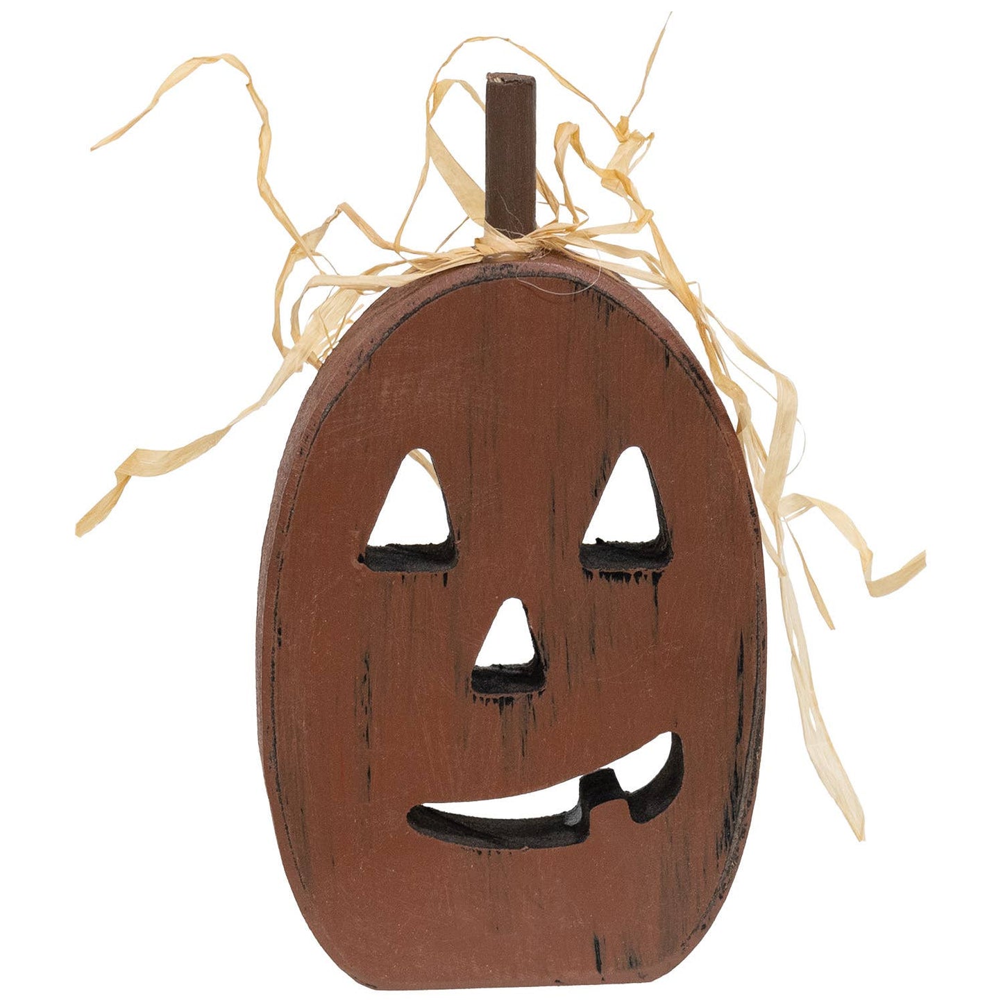 Primitive Distressed Wood Cutout Jack O Lantern Sitter