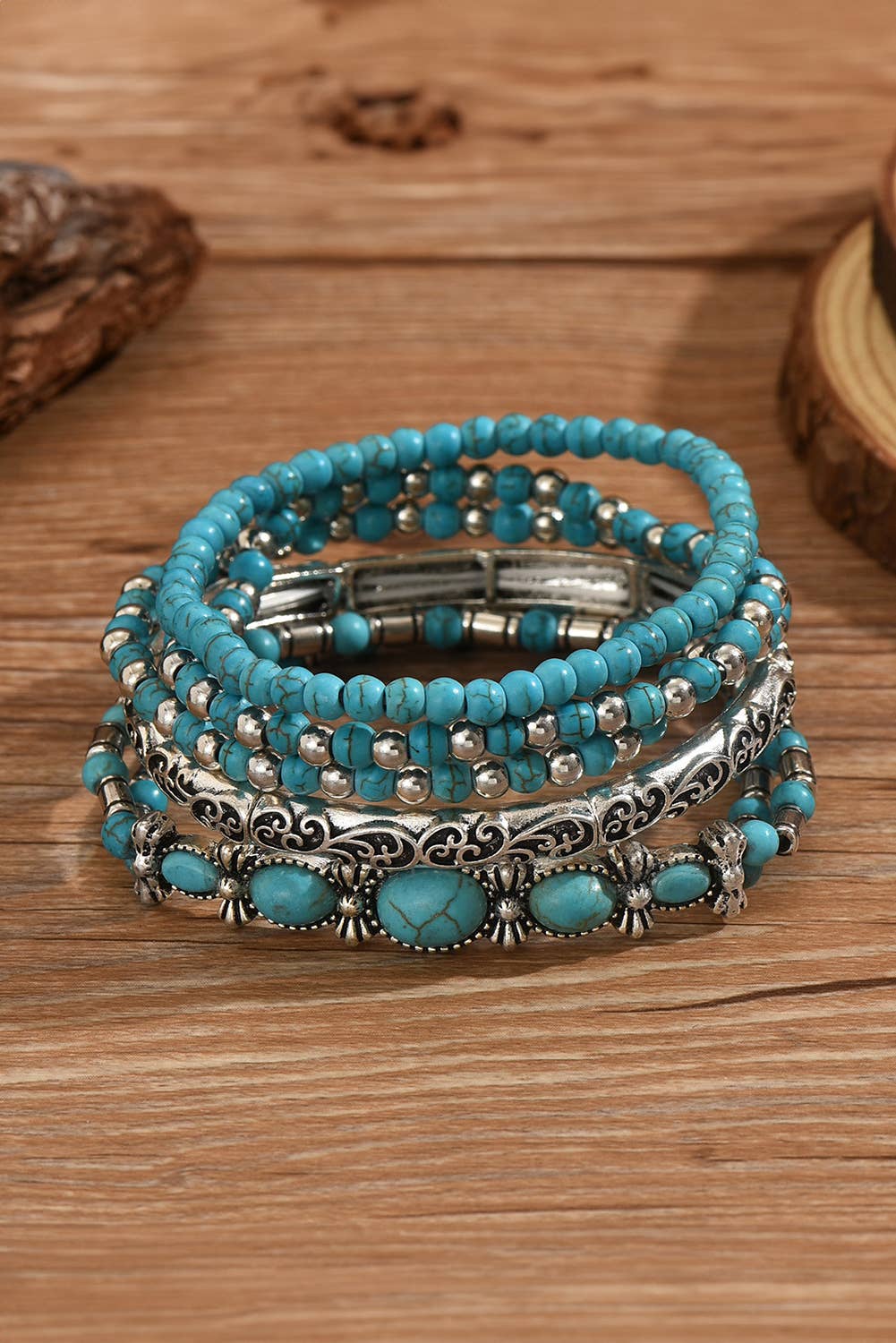 LDC Western Turquoise Beading 5pcs Layered Bracelet