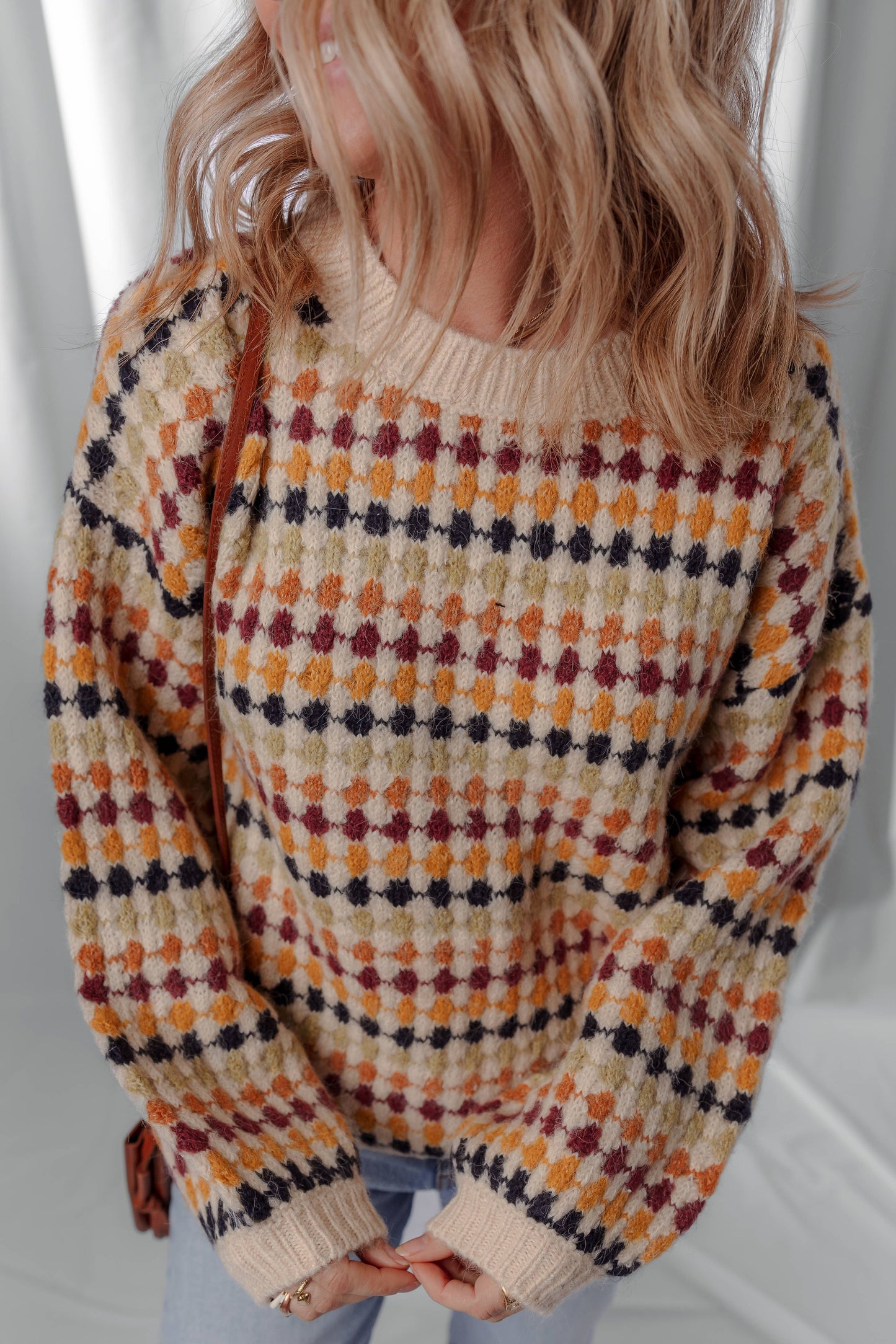 LDC Round Neck Polka Dot Colorblock Shift Sweaters