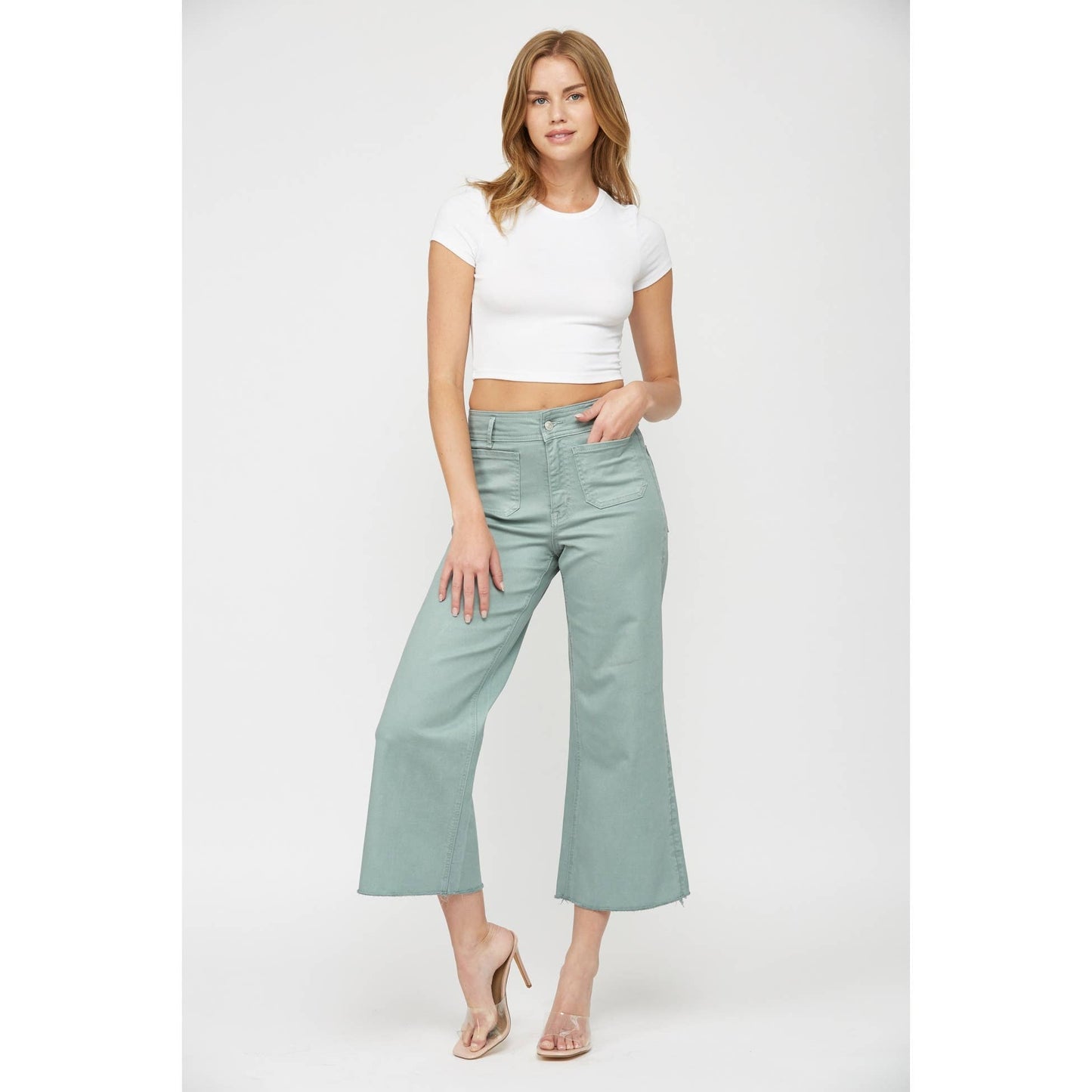 CROPPED WIDE LEG WITH FRONT POCKET: MINT GREEN