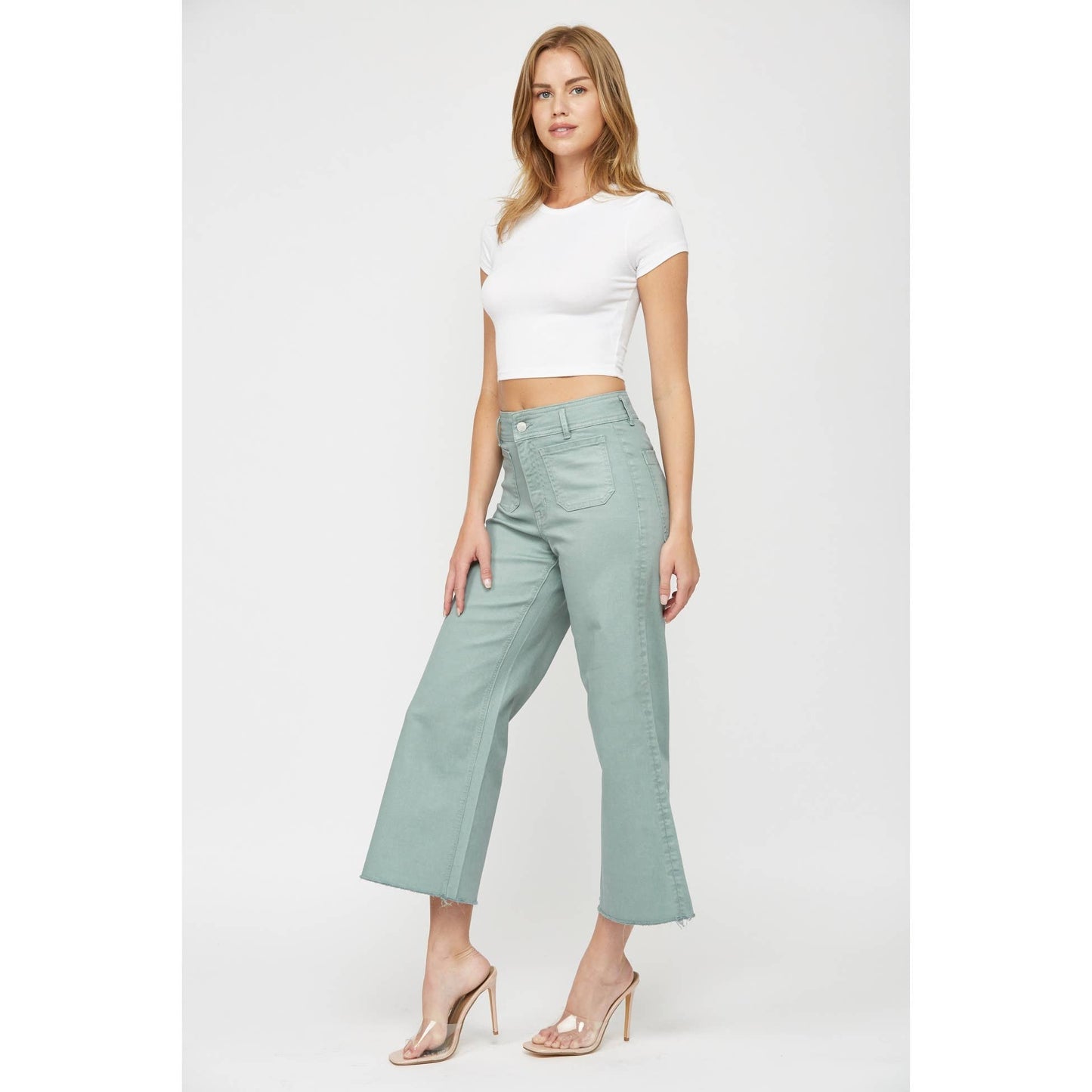 CROPPED WIDE LEG WITH FRONT POCKET: MINT GREEN