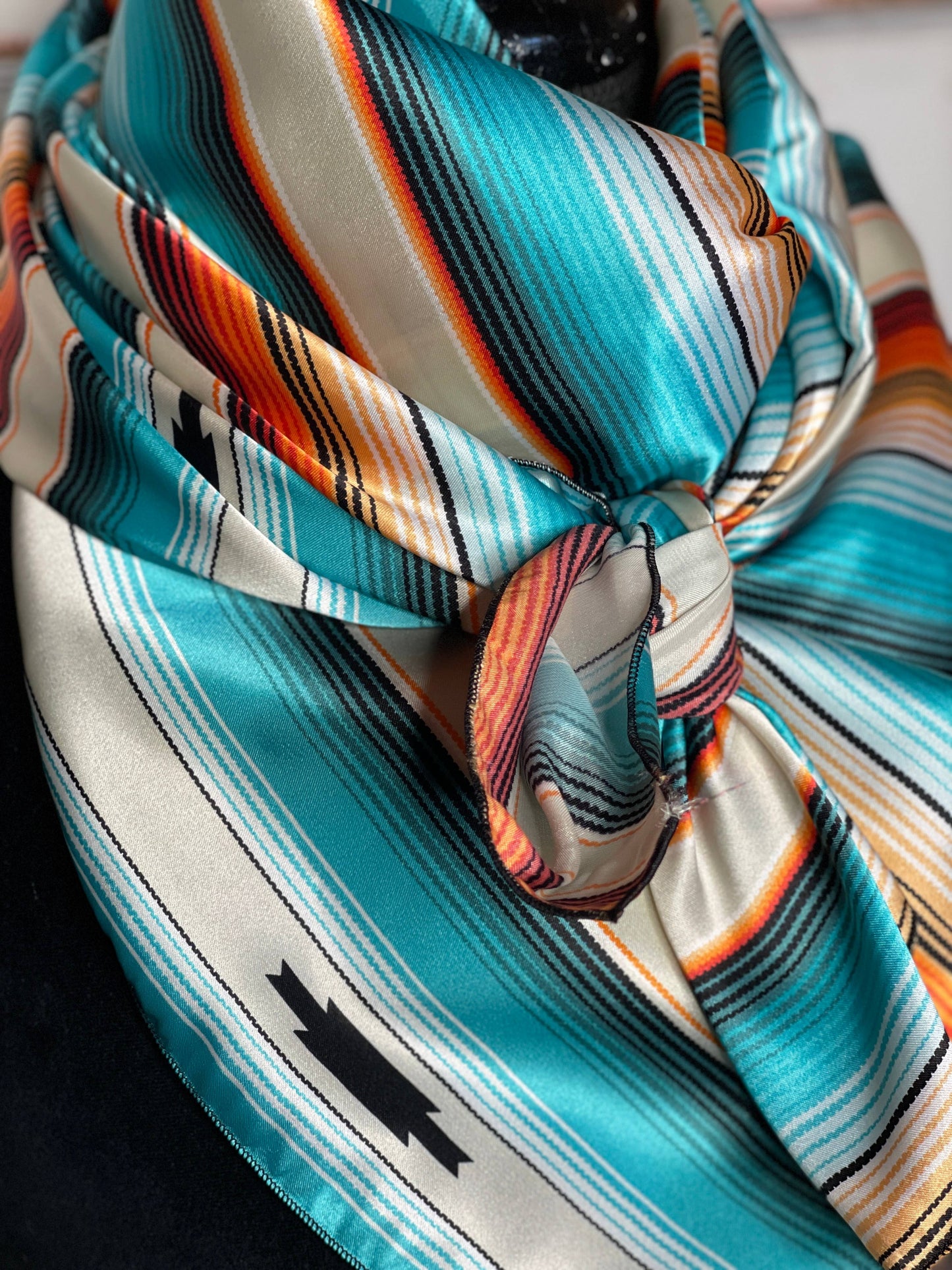 Turquoise and Rust Striped Wild Rag