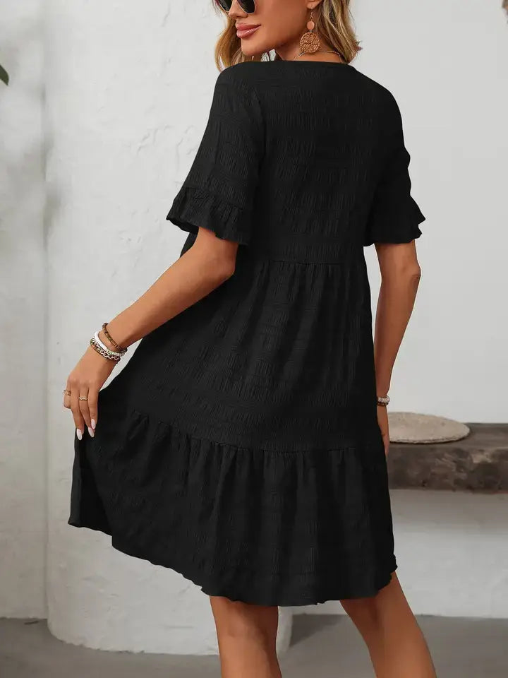 Women's Ruffle Sleeve Tiered A-Line Flowy Mini Dress