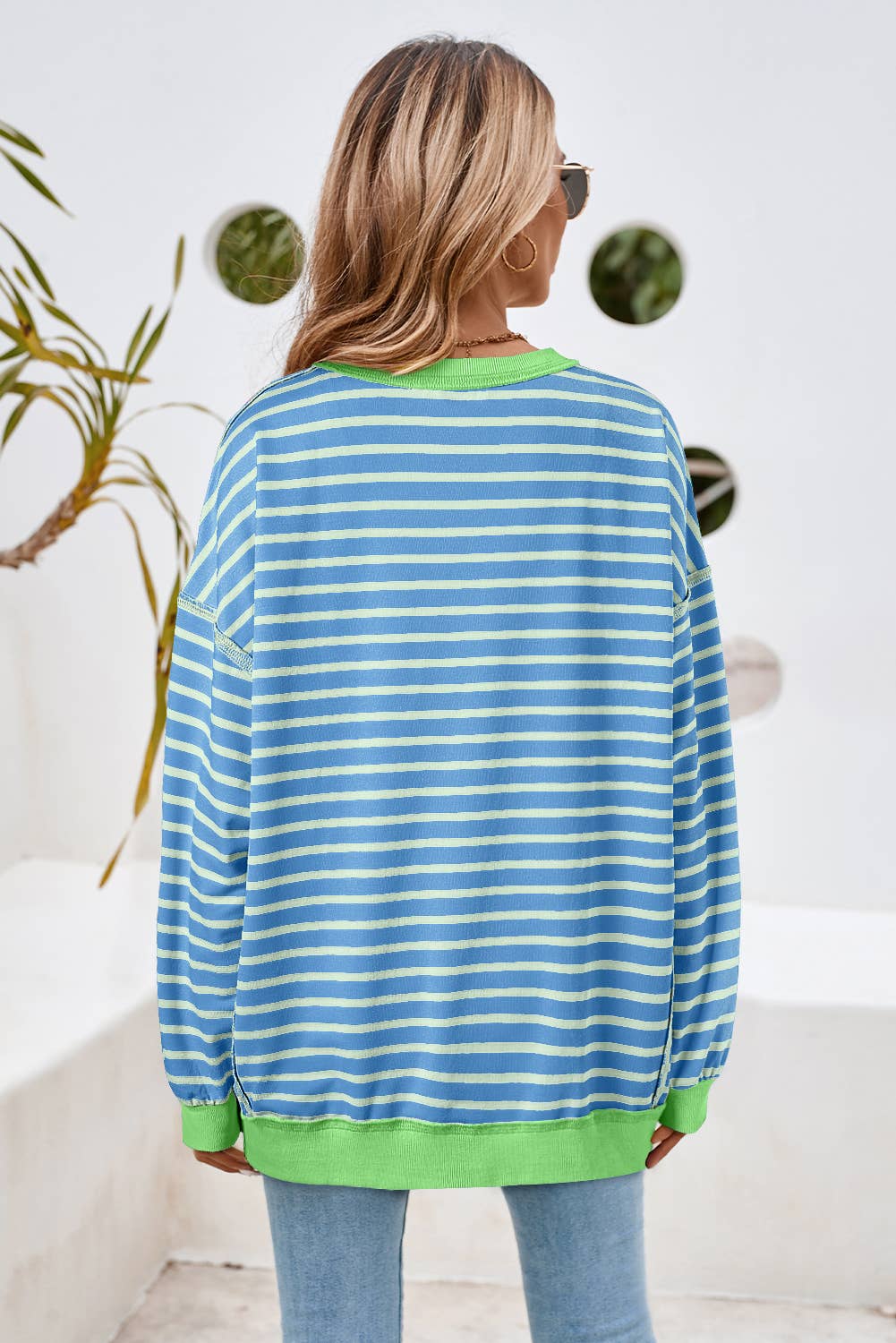 LDC Stripe Contrast Trim High Low Pullover Tunic Sweatshirt