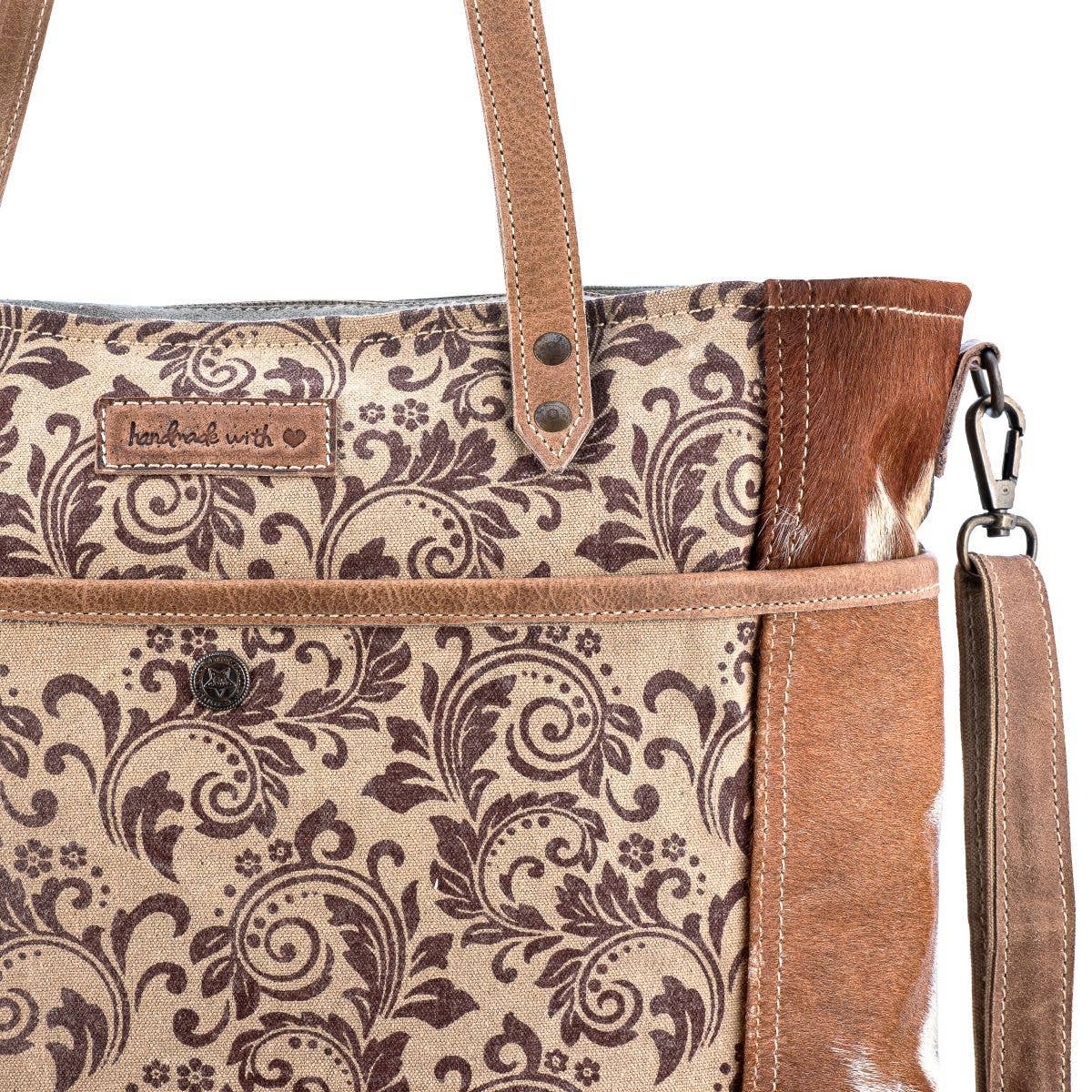 Canvas Leather & Cowhide Printed Women's Tote - Sand