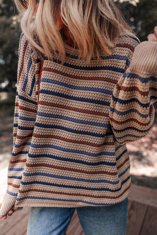 LDC Striped Knitted Drop Shoulder Crew Neck Sweater