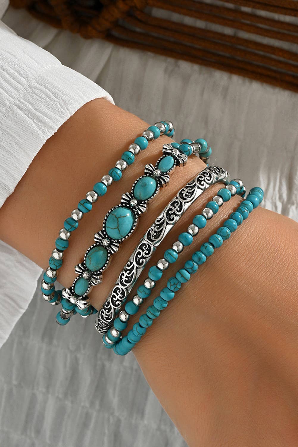LDC Western Turquoise Beading 5pcs Layered Bracelet