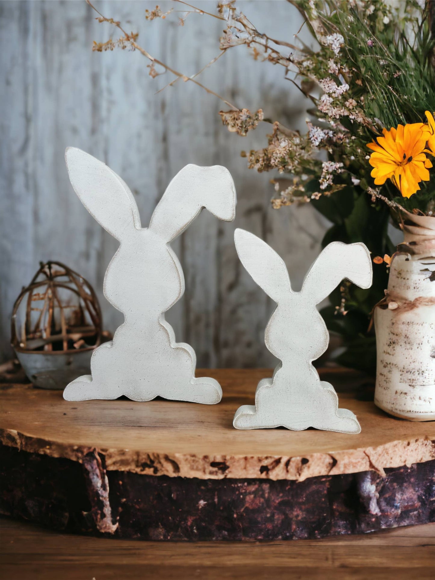 Primitive/Rustic Easter/Spring Wood Bunny - White