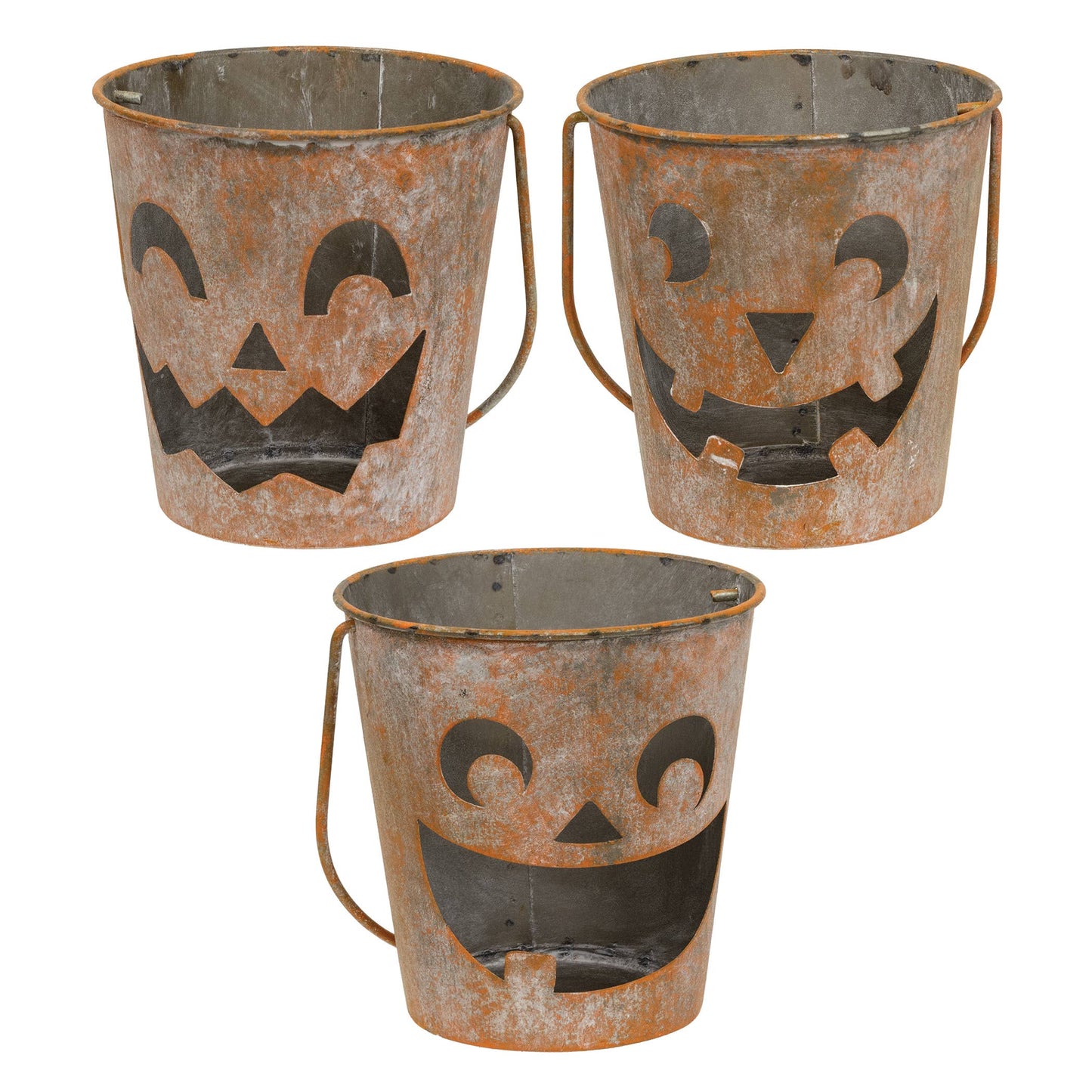 Distressed Metal Jack O Lantern Luminary Bucket