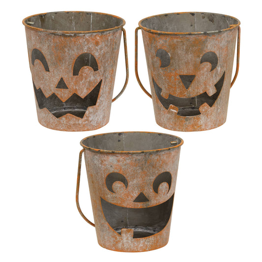 Distressed Metal Jack O Lantern Luminary Bucket