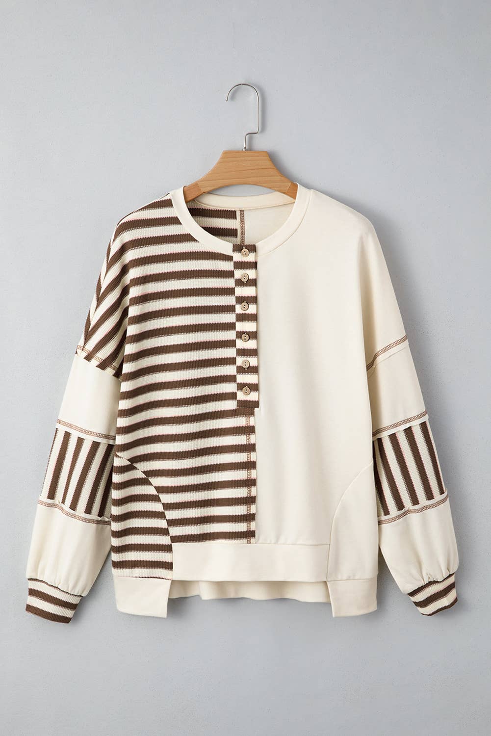 LDC Stripe Stitched Detail Patchwork Oversized Pullover Top