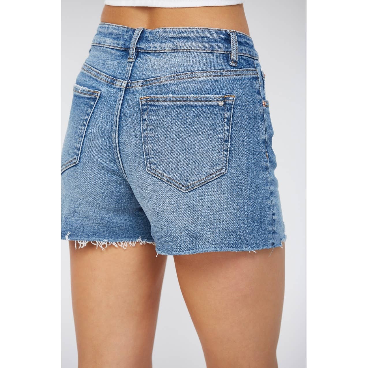 HIGH RISE CUT OFF SHORTS: MARINE BLUE