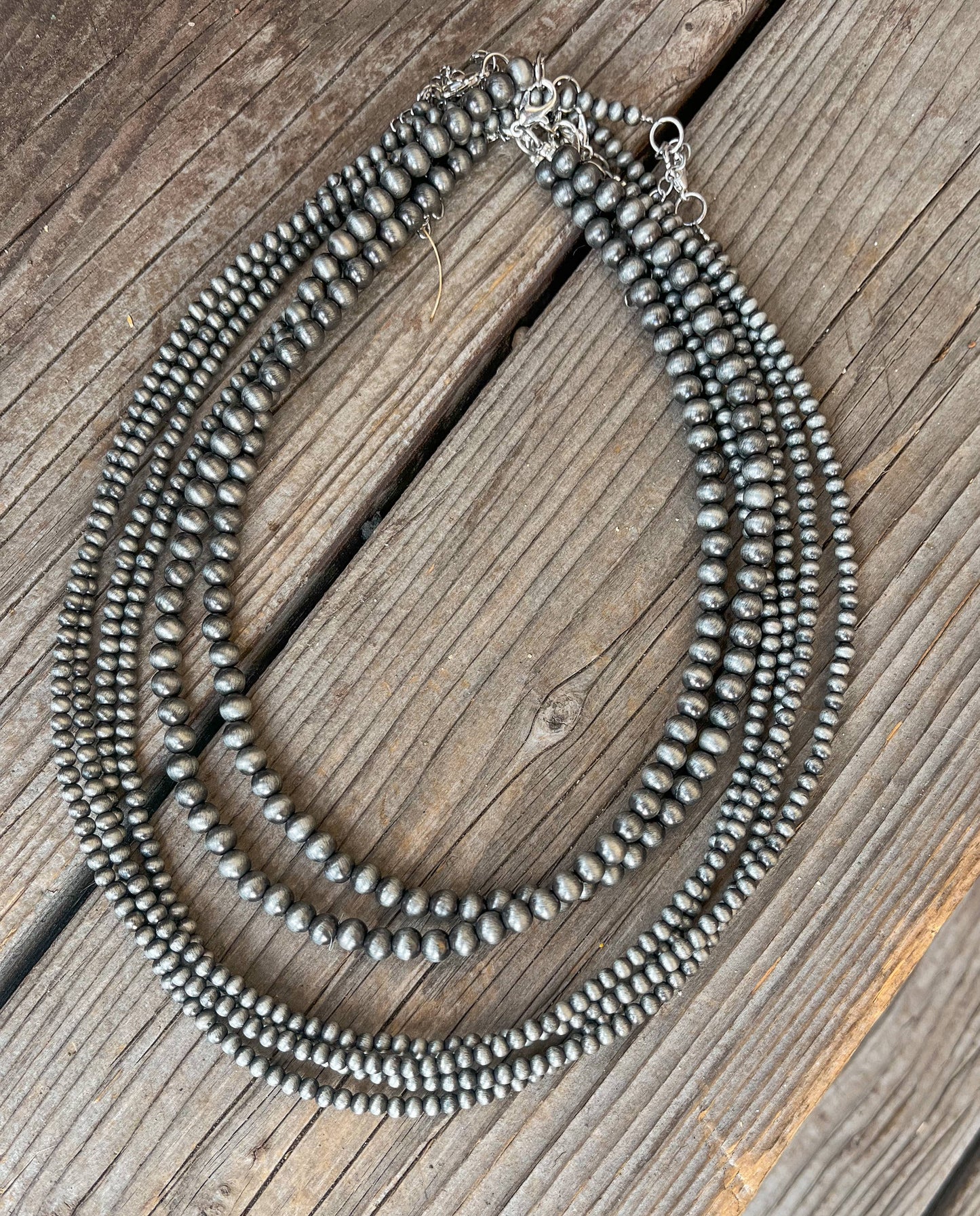 Faux Silver Beaded Navajo Pearl Strand Stackable Necklace