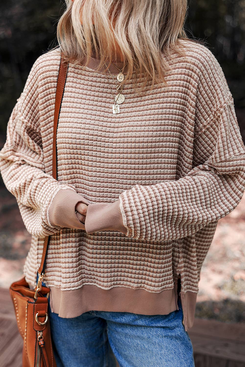 LDC Ribbed Trim Drop Shoulder Long Sleeve Oversize Top