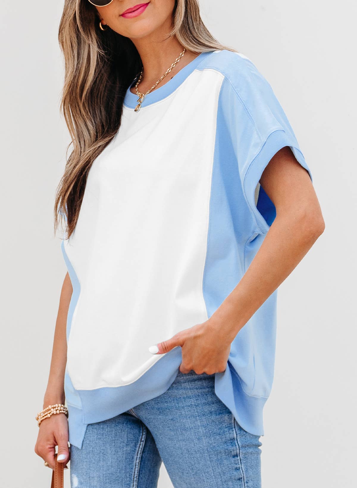 LDC Color Block Exposed Seam Crew Neck T Shirt