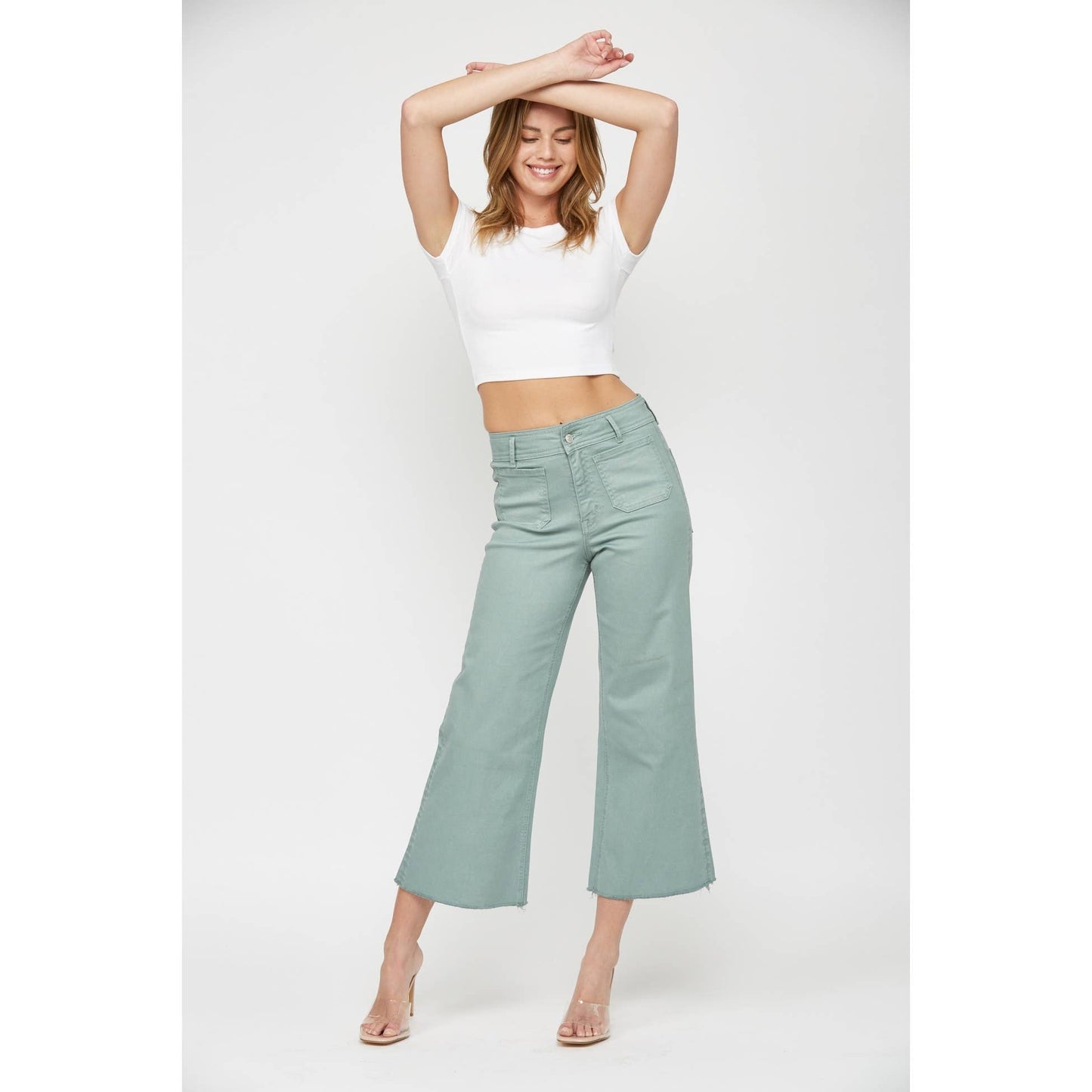 CROPPED WIDE LEG WITH FRONT POCKET: MINT GREEN