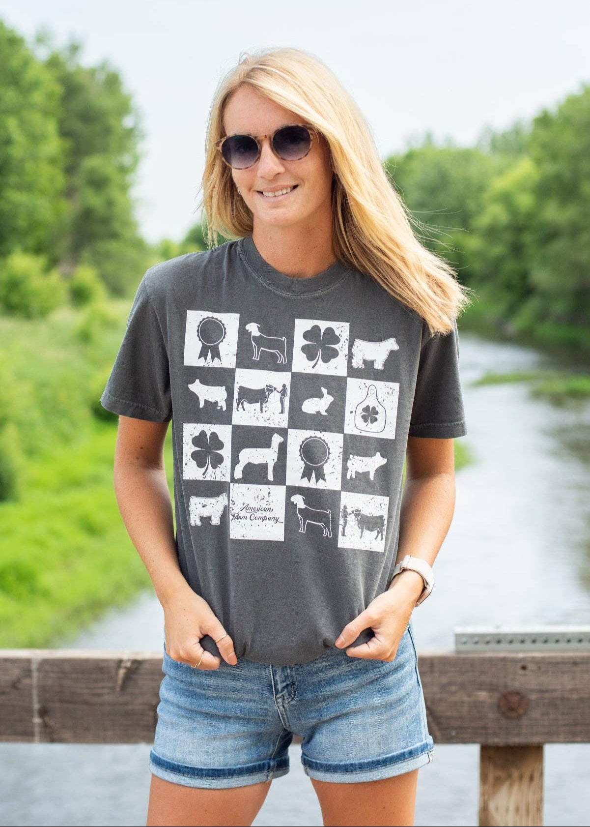 Summer Fair Week Checkers Charcoal Graphic Tee