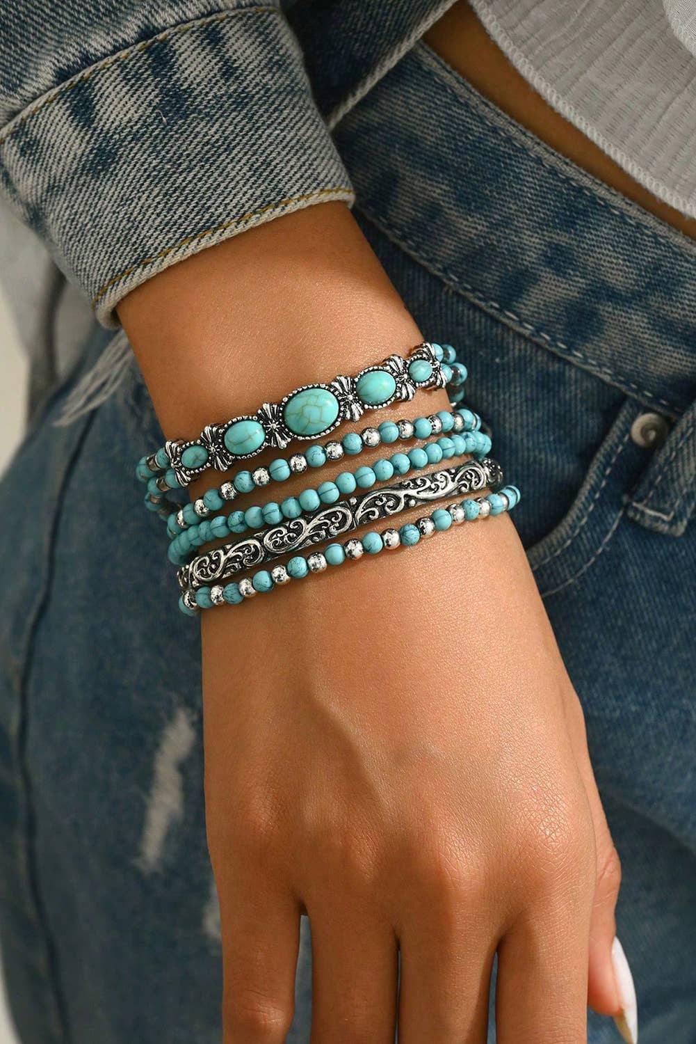 LDC Western Turquoise Beading 5pcs Layered Bracelet